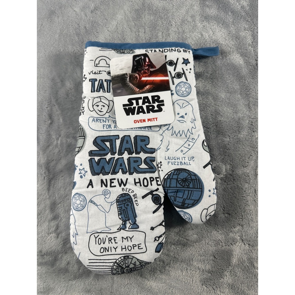 Star Wars A New Hope Oven Mitt Blue White Doodle Sketch Print New With Tags